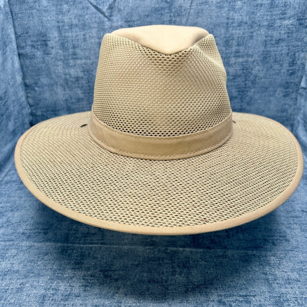 Henschel Hat Co USA Mens Mesh Breezer Tan Khaki Wide Brim Fedora Hat X-Large H53